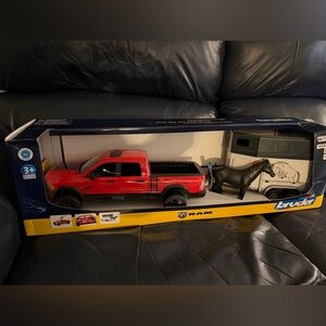 Red Toy Truck with Horse Trailer
